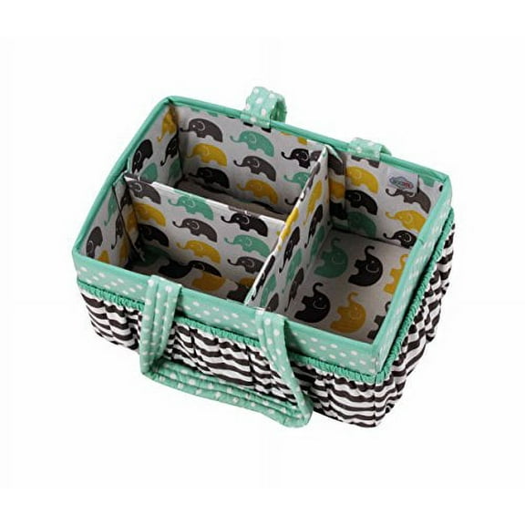 Bacati Elephants Unisex Nursery Fabric Storage Caddy with Handles, Mint/Yellow/Grey