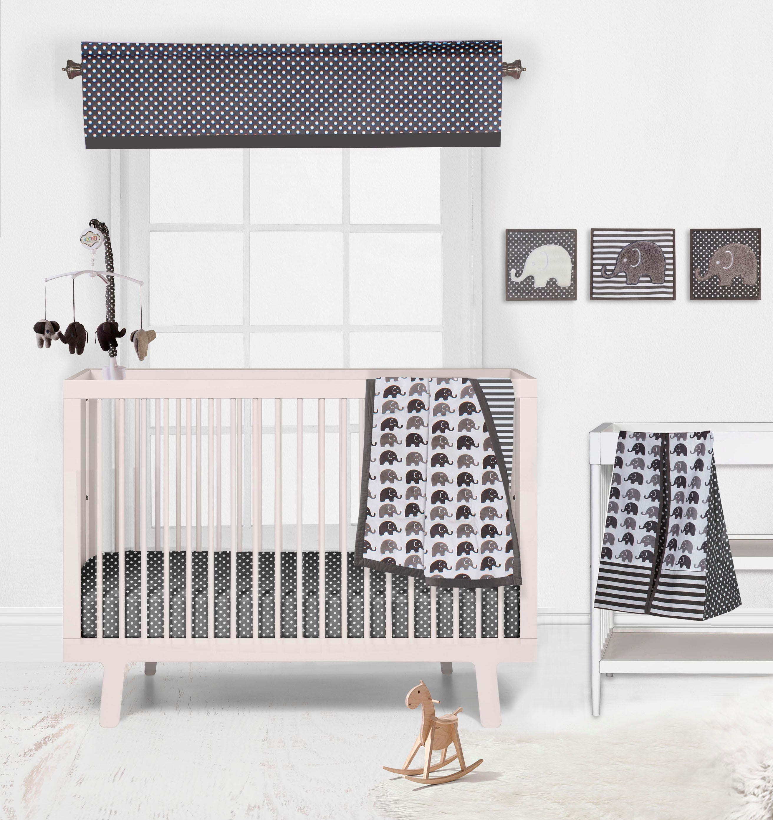 Bacati - Elephants White/Grey Mini Crib Bedding Set