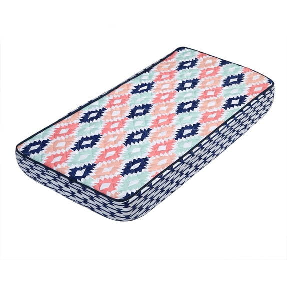 Bacati - Emma Aztec Quilted Top 100% Cotton Percale with Polyester Batting Diaper Changing Pad Cover, Kilim Coral/Mint/Navy