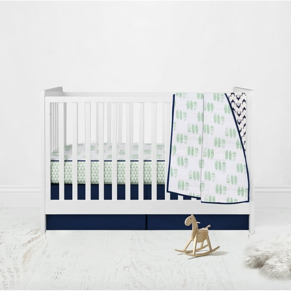 Bacati - Tribal Mint/Navy Feathers Buck Triangles Muslin Boys Crib Bedding Set