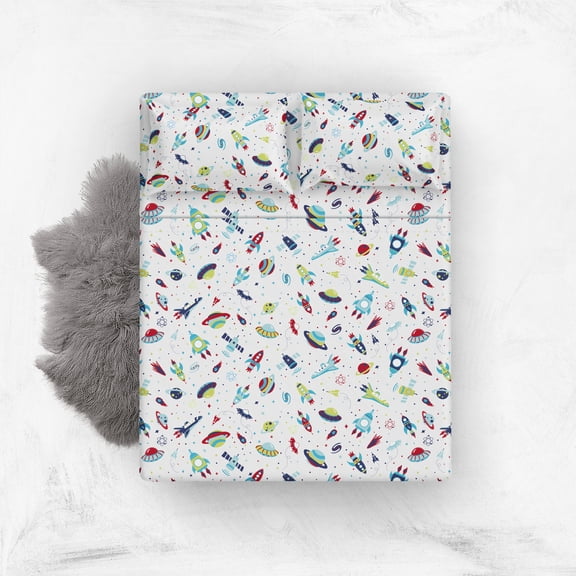 Bacati - Full Boys Sheet Set Airspace, Aqua/Red/Orange/Green/Navy