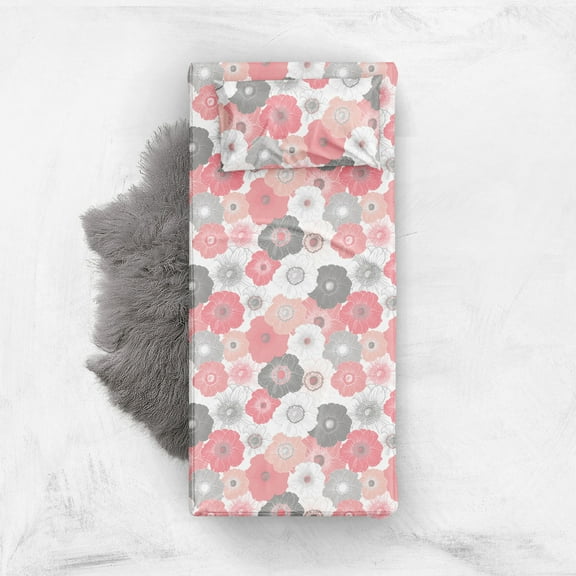 Bacati - Girls 5 pc Toddler Bedding/Sheet Set 100% Cotton Percale, Watercolors Flowers Coral Gray