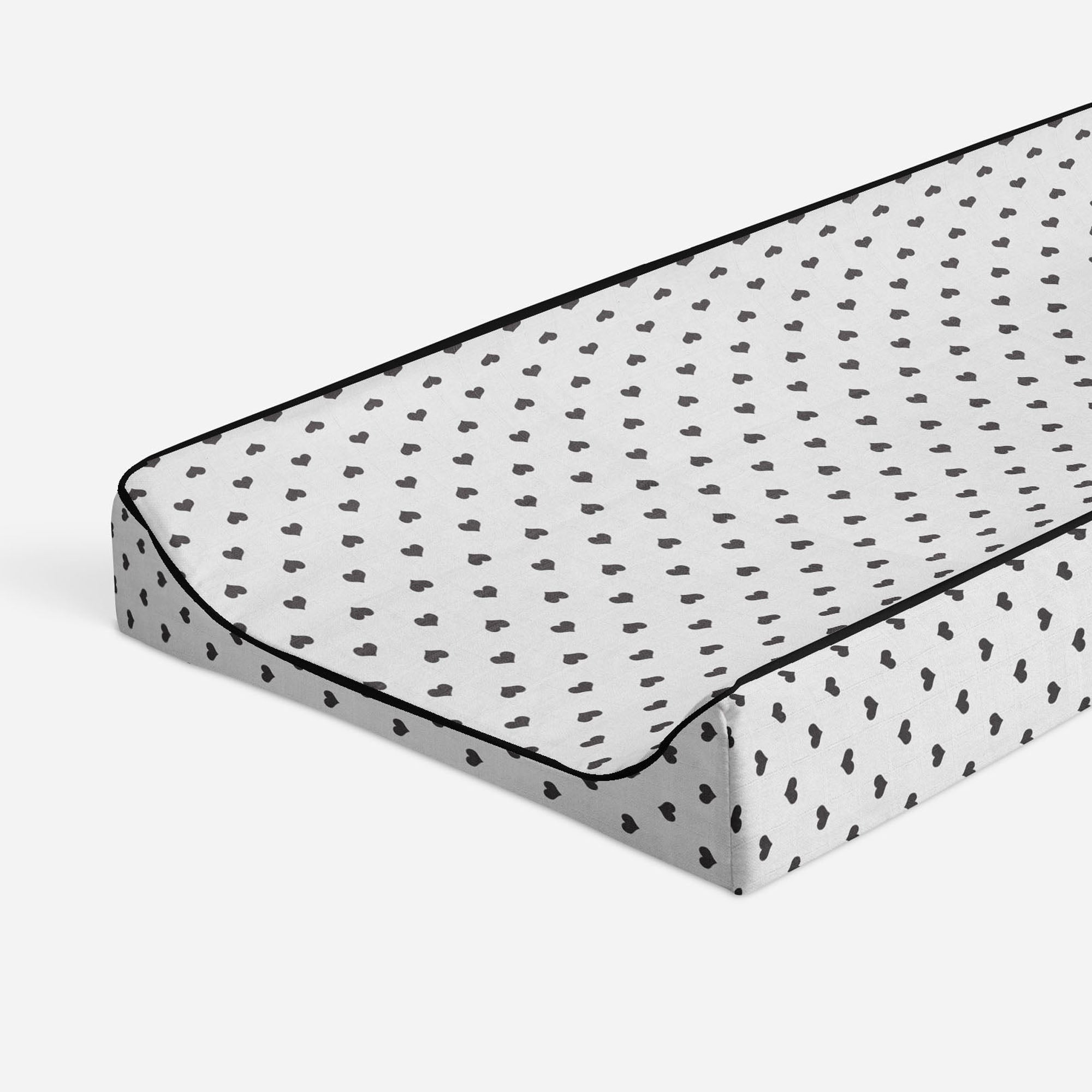 Bacati - Hearts Black Quilted Muslin Changing Pad Cover