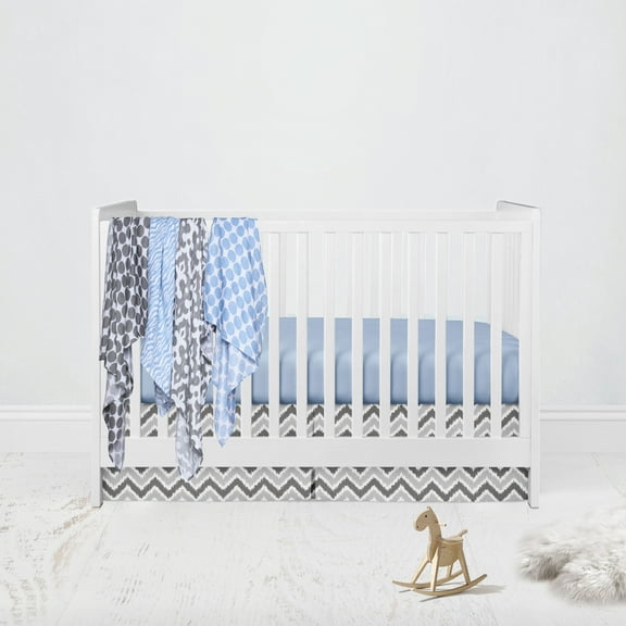 Bacati Ikat 6 Piece Crib Bedding Set, Blue/Gray