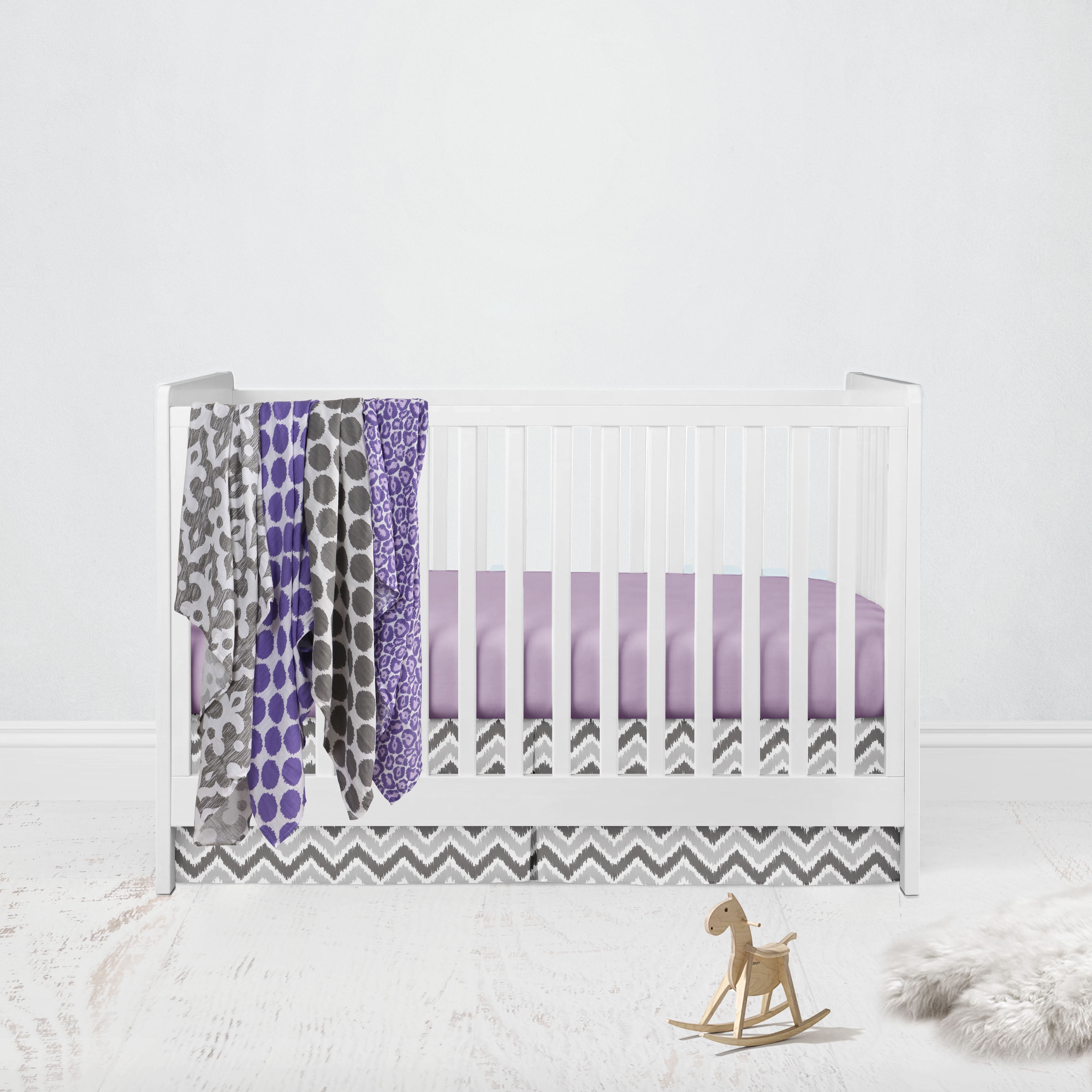 Bacati - Ikat 6-Piece Crib Set with four 100% Cotton Muslin Swaddling