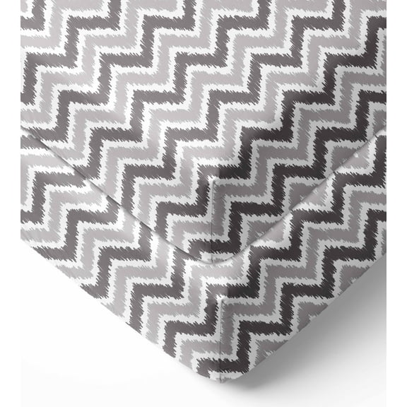 Bacati - Ikat Crib/Toddler Bed Fitted Sheets 100% Cotton Muslin 2 Pack, Zigzag Grey