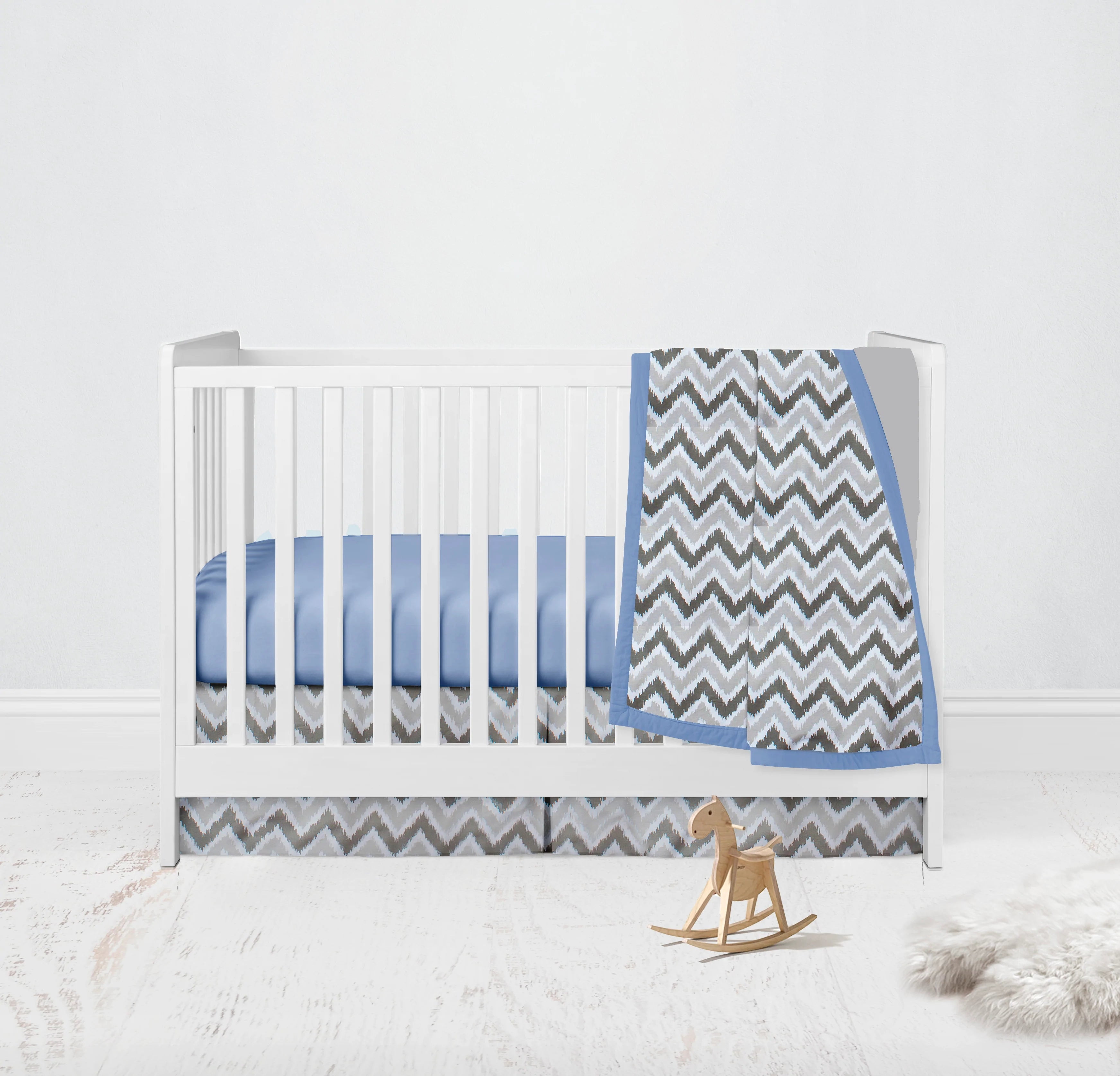 Bacati - Ikat Dots Chevrons 3-Piece Crib Bedding Set - Blue Grey Boys