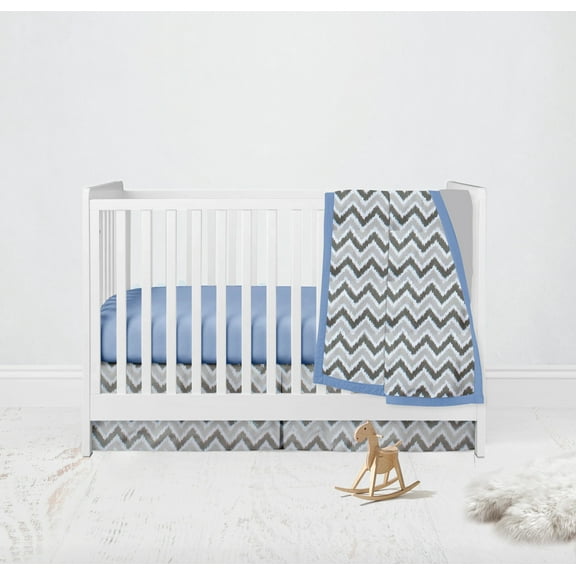 Bacati - Ikat Dots Chevrons 3-Piece Crib Bedding Set - Blue Grey Boys