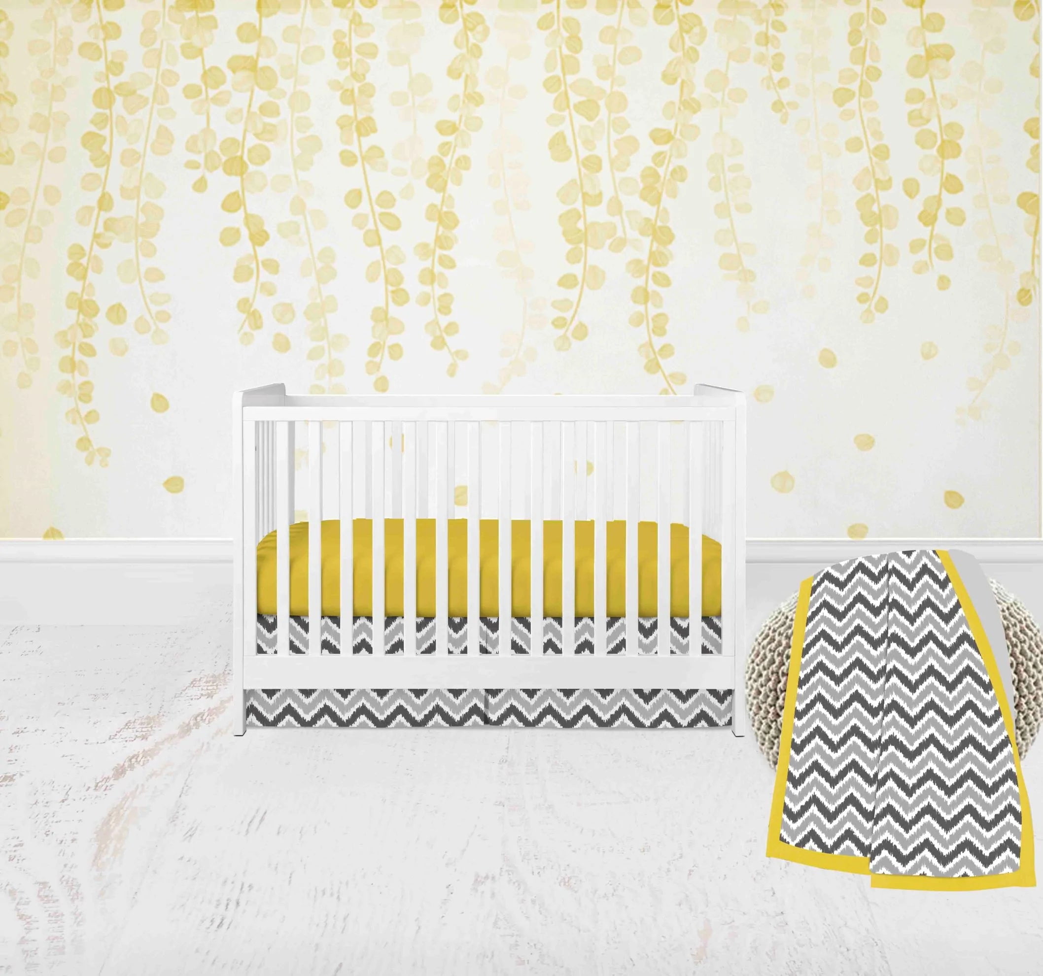 Bacati - Ikat Dots Chevrons 3-Piece Crib Bedding Set -Yellow Grey Unisex