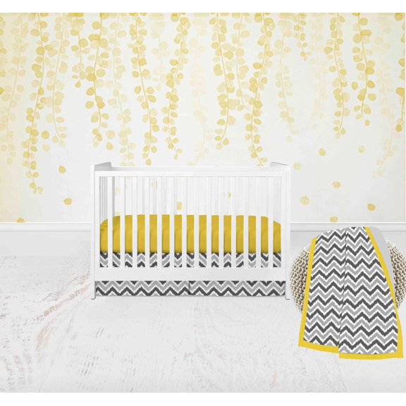 Bacati - Ikat Dots Chevrons 3-Piece Crib Bedding Set -Yellow Grey Unisex