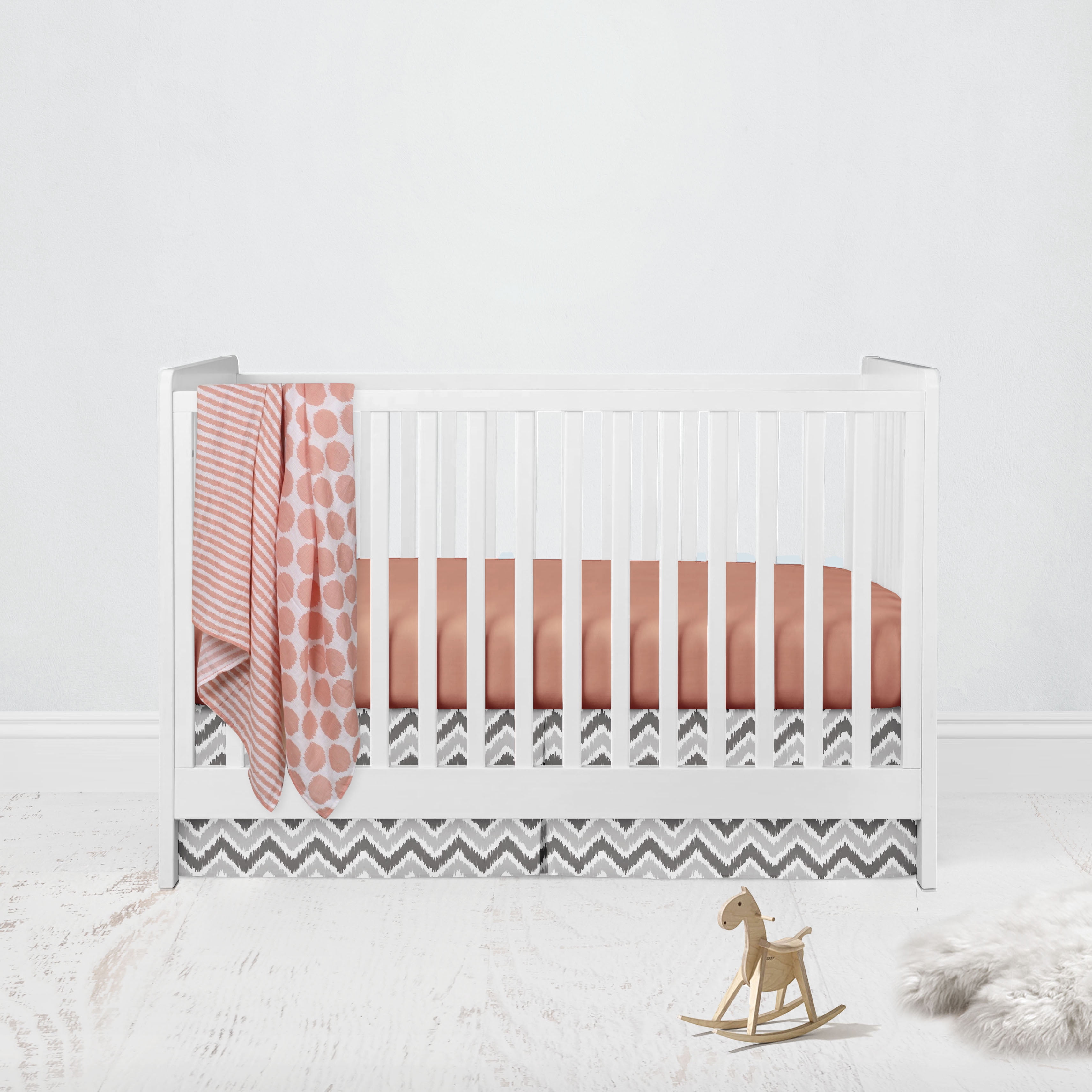 Bacati Ikat Dots Stripes 4 Piece Crib Set with 2 Muslin Swaddling Blankets Coral Gray Walmart