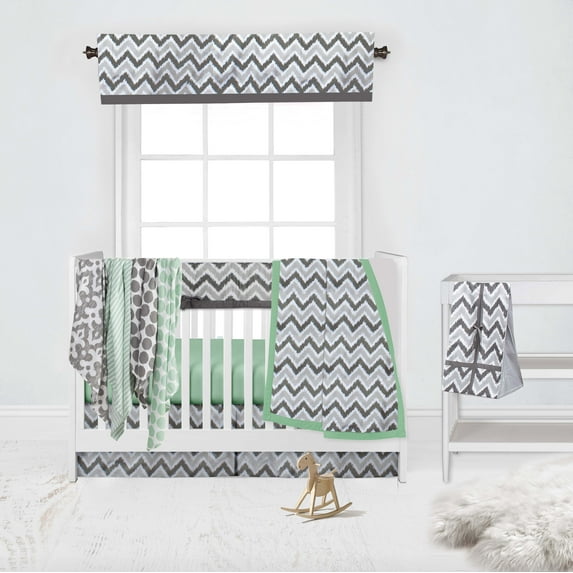 Bacati - Ikat Dots Stripes Mint Grey Muslin Neutral Crib Bedding Set