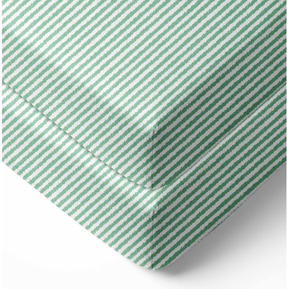 Bacati - Ikat Stripes Crib/Toddler Bed Fitted Sheets 100% Cotton Muslin 2 Pack, Mint