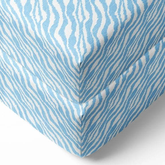 Bacati - Ikat Zebra Dots Blue Muslin Crib or Toddler Bed Fitted Sheet 100% Cotton Muslin