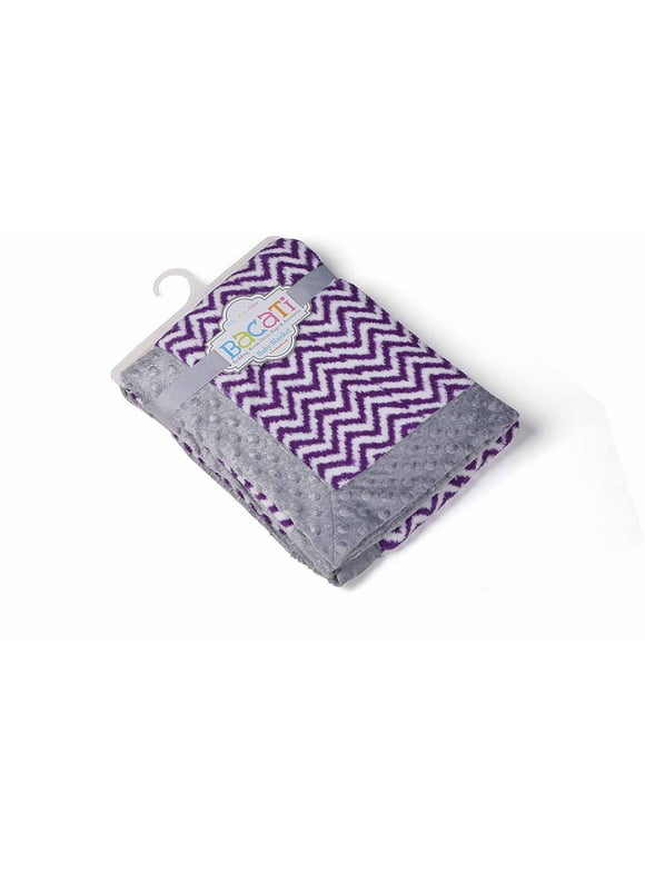 Bacati - Ikat Zigzag with Grey Border 30 x 40 inches Plush Blanket, Purple/Grey
