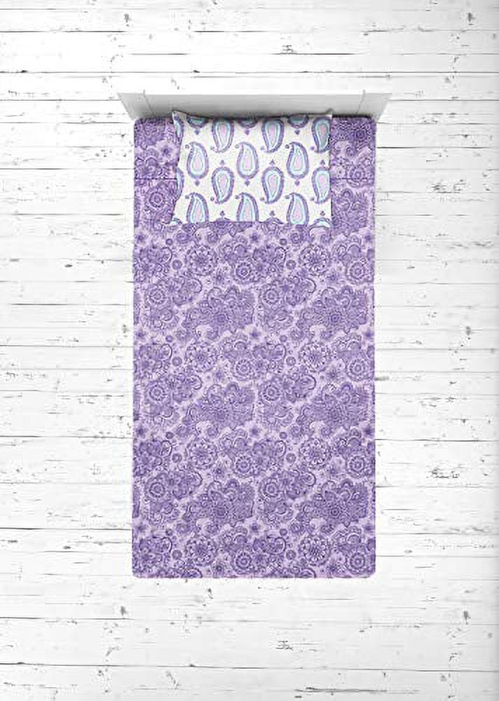 Bacati Isabella Girls Paisley 3 Piece Bedding Sheet Set 100 Percent Cotton for US Standard Cribs/Toddler Beds, Lilac/Purple/Aqua