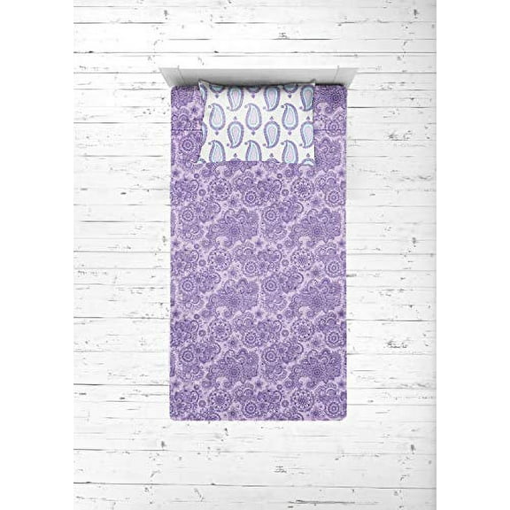 Bacati Isabella Girls Paisley 3 Piece Bedding Sheet Set 100 Percent Cotton for US Standard Cribs/Toddler Beds, Lilac/Purple/Aqua