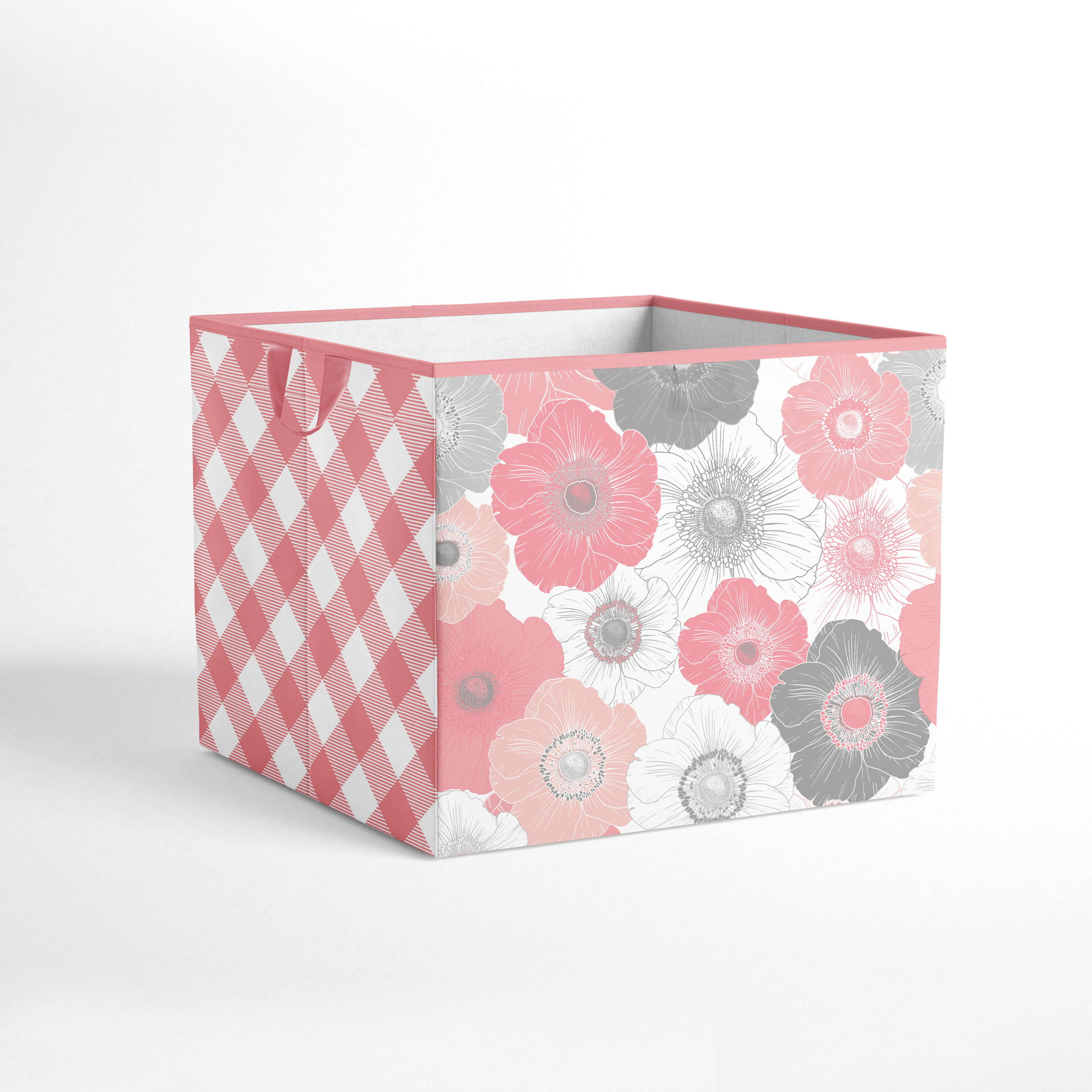 Bacati - Large Storage Tote Watercolor Flowers Coral/Gray
