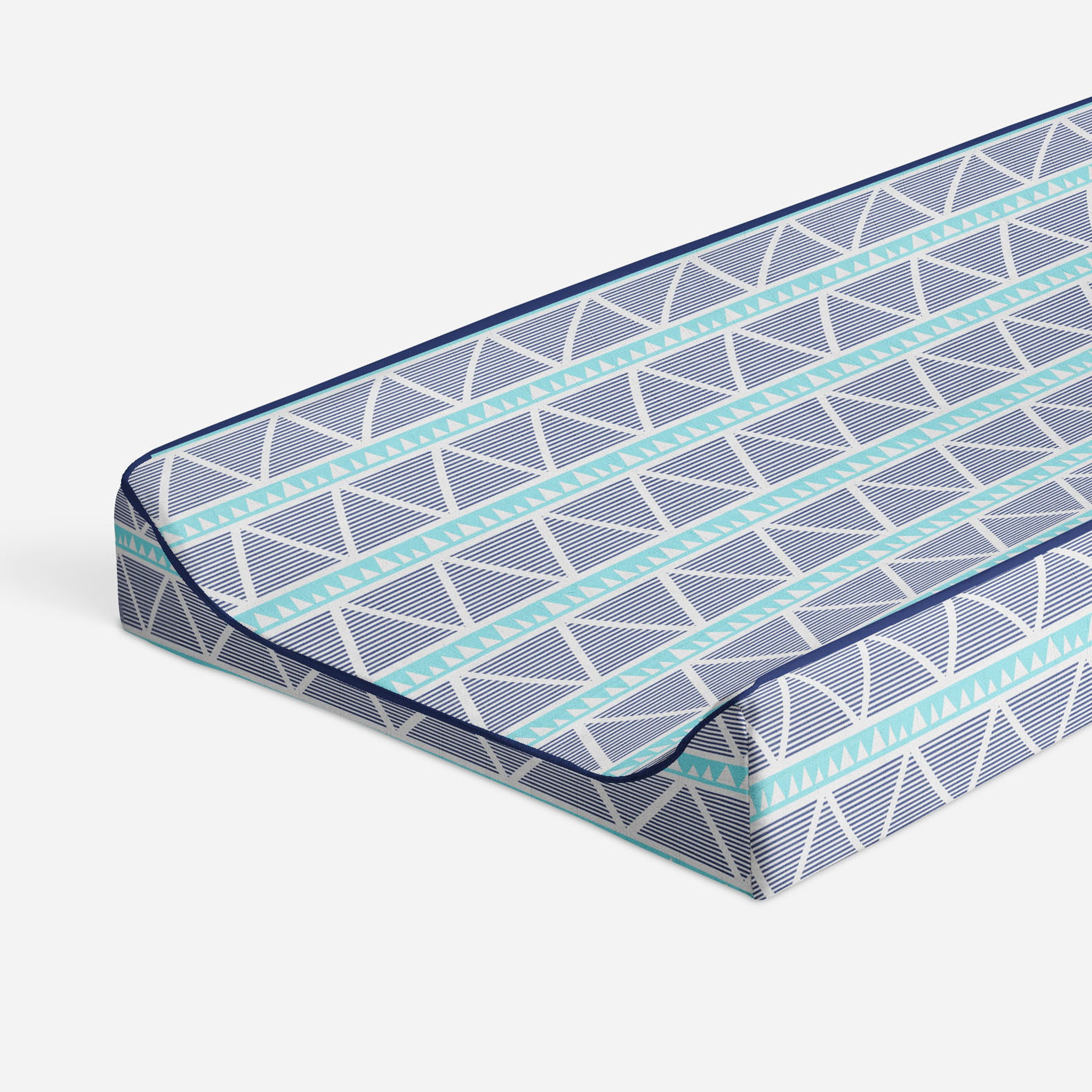 Bacati - Large Triangles Aqua Navy Quilted Muslin Changing Pad Cover