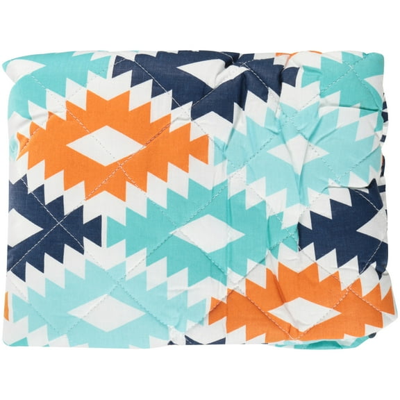 Bacati Liam Aztec Kilim Aqua Orange Navy Quilted Changing Pad Cover