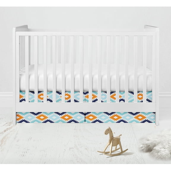 Bacati - Liam Aztec Kilim Aqua/Orange/Navy Tailored with 100% Cotton Percale 13 inch drop Crib/Toddler Bed Skirt