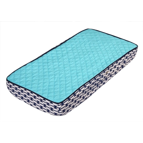 Bacati - Liam Aztec Quilted Top 100% Cotton Percale with Polyester Batting Diaper Changing Pad Cover, Solid Aqua/Navy
