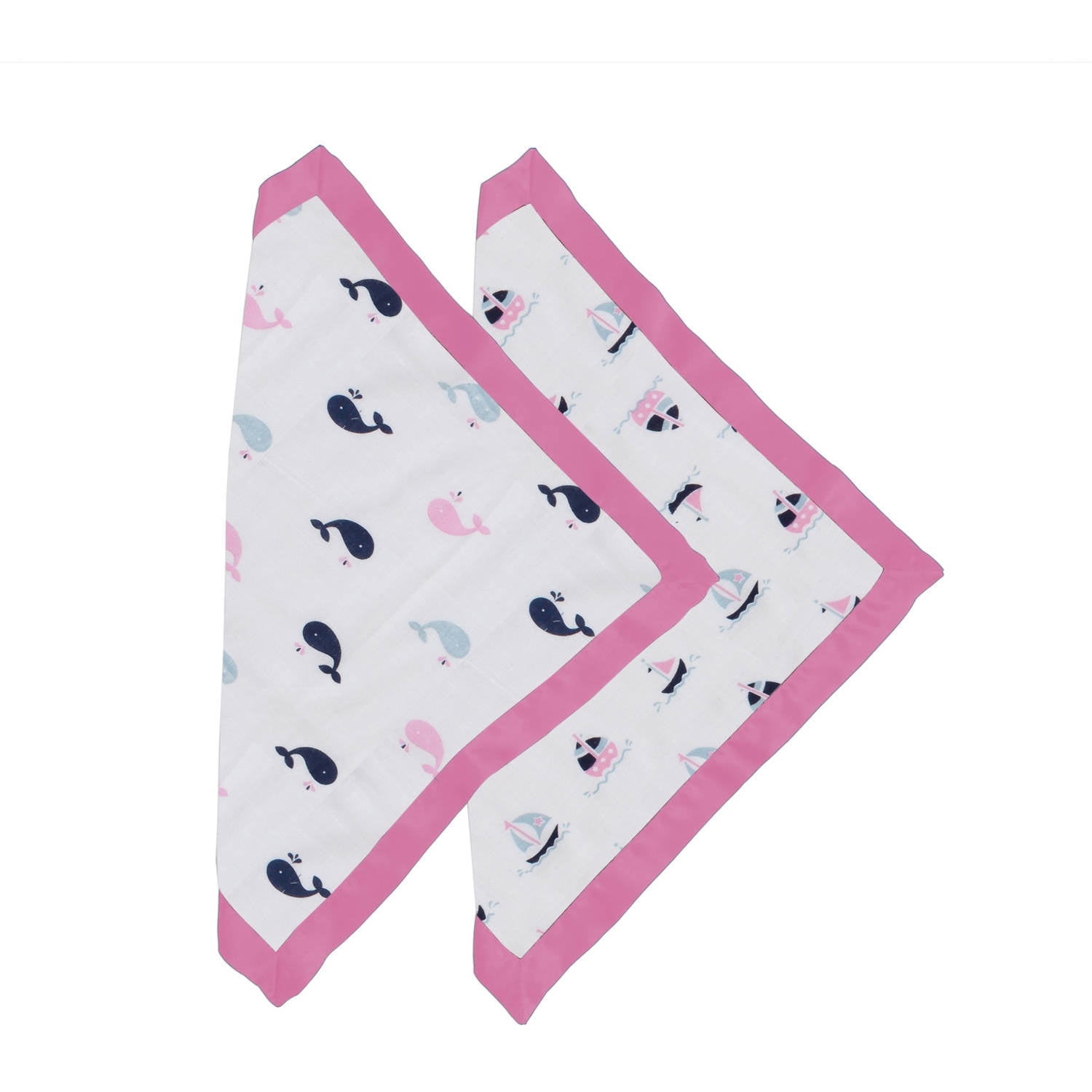 Bacati Little Sailor Boats/Whales Muslin 2Piece Security Blankets