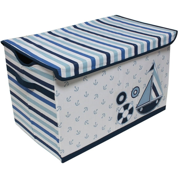 Bacati - Little Sailor Cotton Percale Fabric covered Storage, Toy Chest, 24.5 L x 15 W x 14 H inches