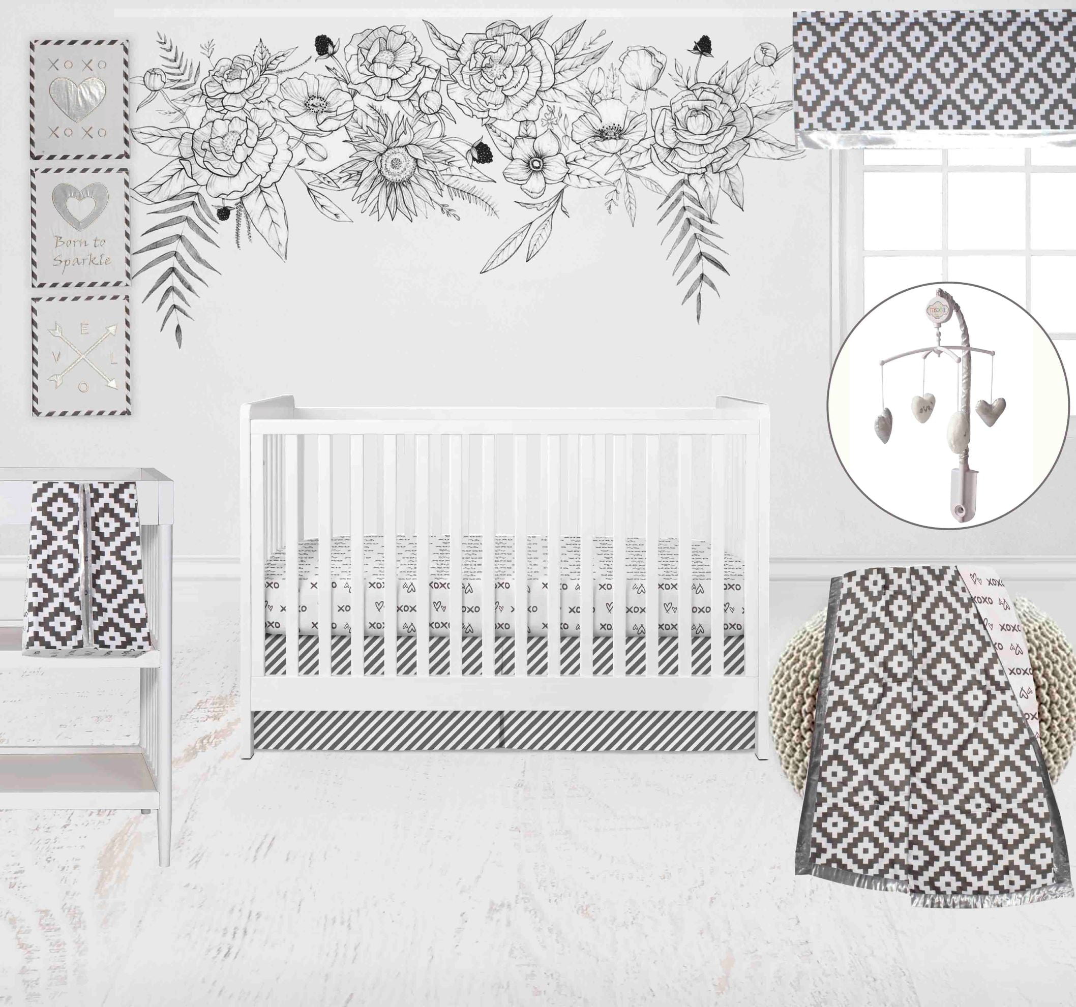 Bacati - Love Aztec 10-Piece Crib Bedding Set with Two Crib Sheets - Grey/Silver Unisex