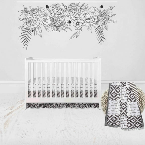 Bacati - Love Aztec 3-Piece Crib Bedding Set - Grey/Silver Unisex