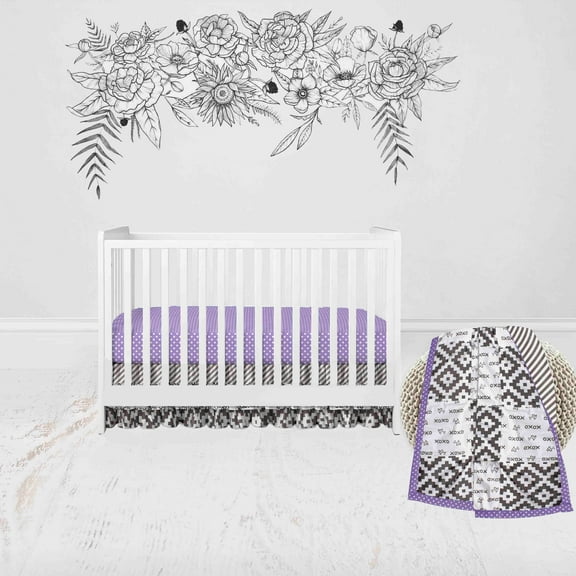 Bacati Love Aztec 3-Piece Grey/Purple Bedding Sheet, Crib