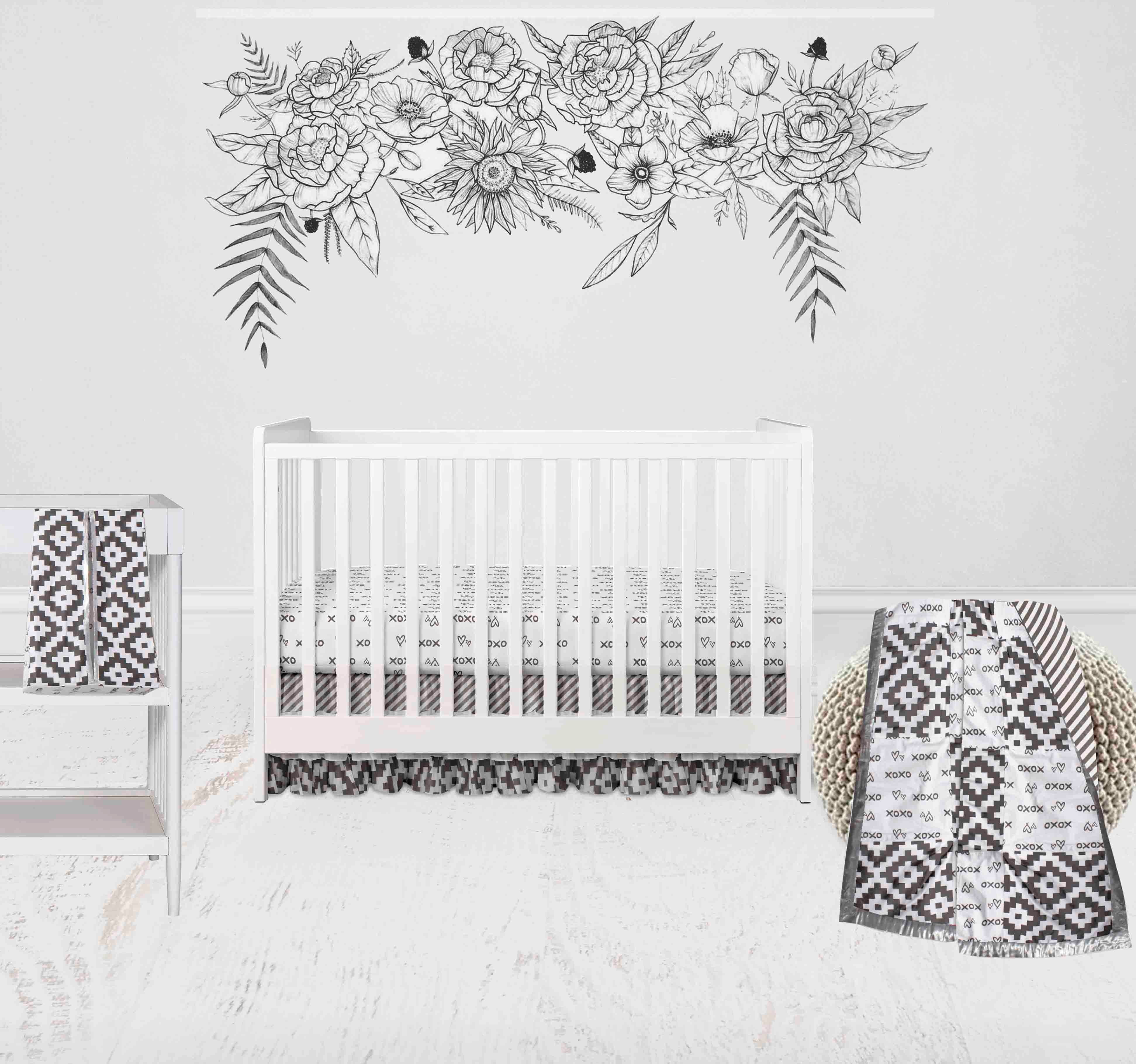 Bacati - Love Aztec 4-Piece Crib Bedding Set with Diaper Stacker - Grey/Silver Unisex