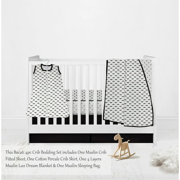 Bacati - Love Aztec Moustache/Jacks 4-Piece Muslin Crib Bedding Set with Sleep Sack - Black/Gold Unisex