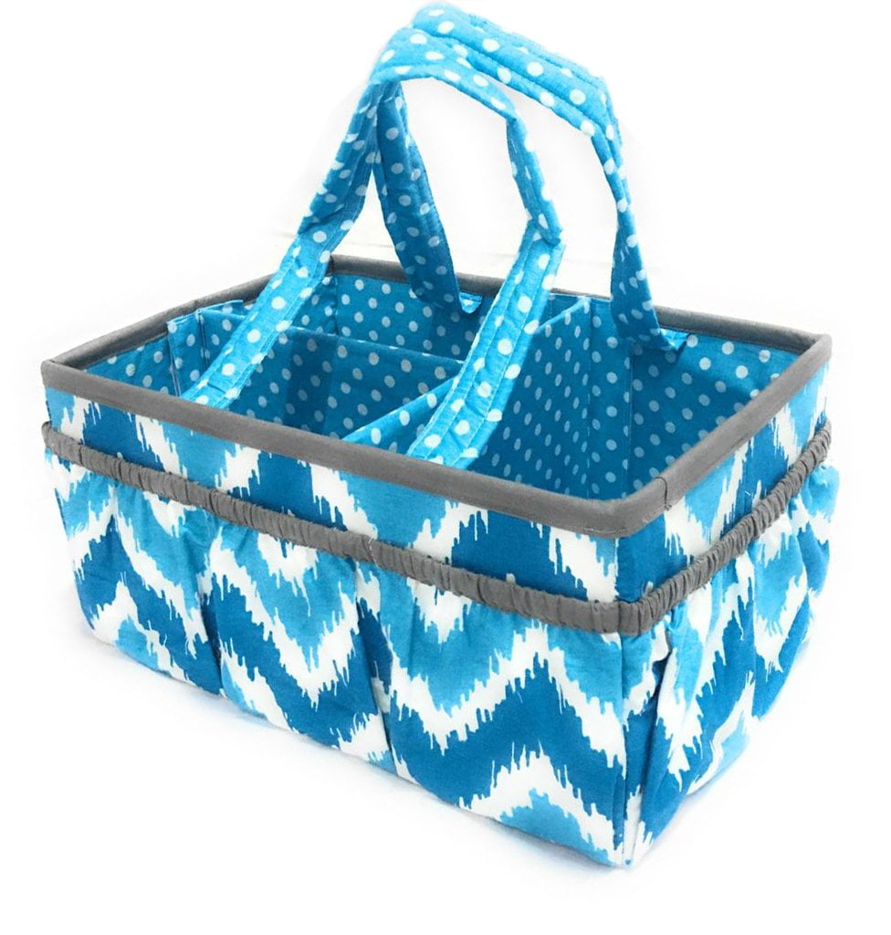 Bacati - Mix N Match Ikat Chevron/Dots Nursery Storage Caddy, Aqua/Turquoise/Gray
