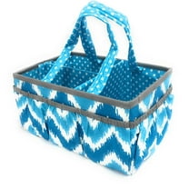 Bacati - Mix N Match Ikat Chevron/Dots Nursery Storage Caddy, Aqua/Turquoise/Gray