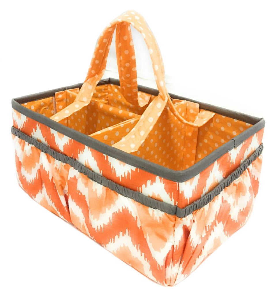 Bacati - Mix N Match Ikat Chevron/Dots Nursery Storage Caddy, Orange/Gray