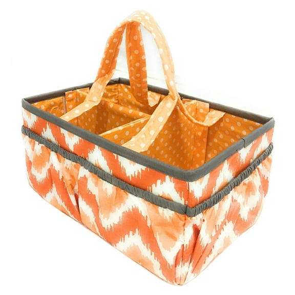 Bacati - Mix N Match Ikat Chevron/Dots Nursery Storage Caddy, Orange/Gray