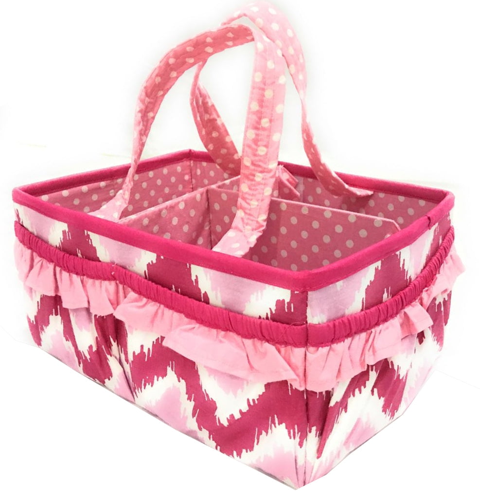 Bacati - Mix N Match Ikat Chevron/Dots Nursery Storage Caddy, Pink/Fuschia