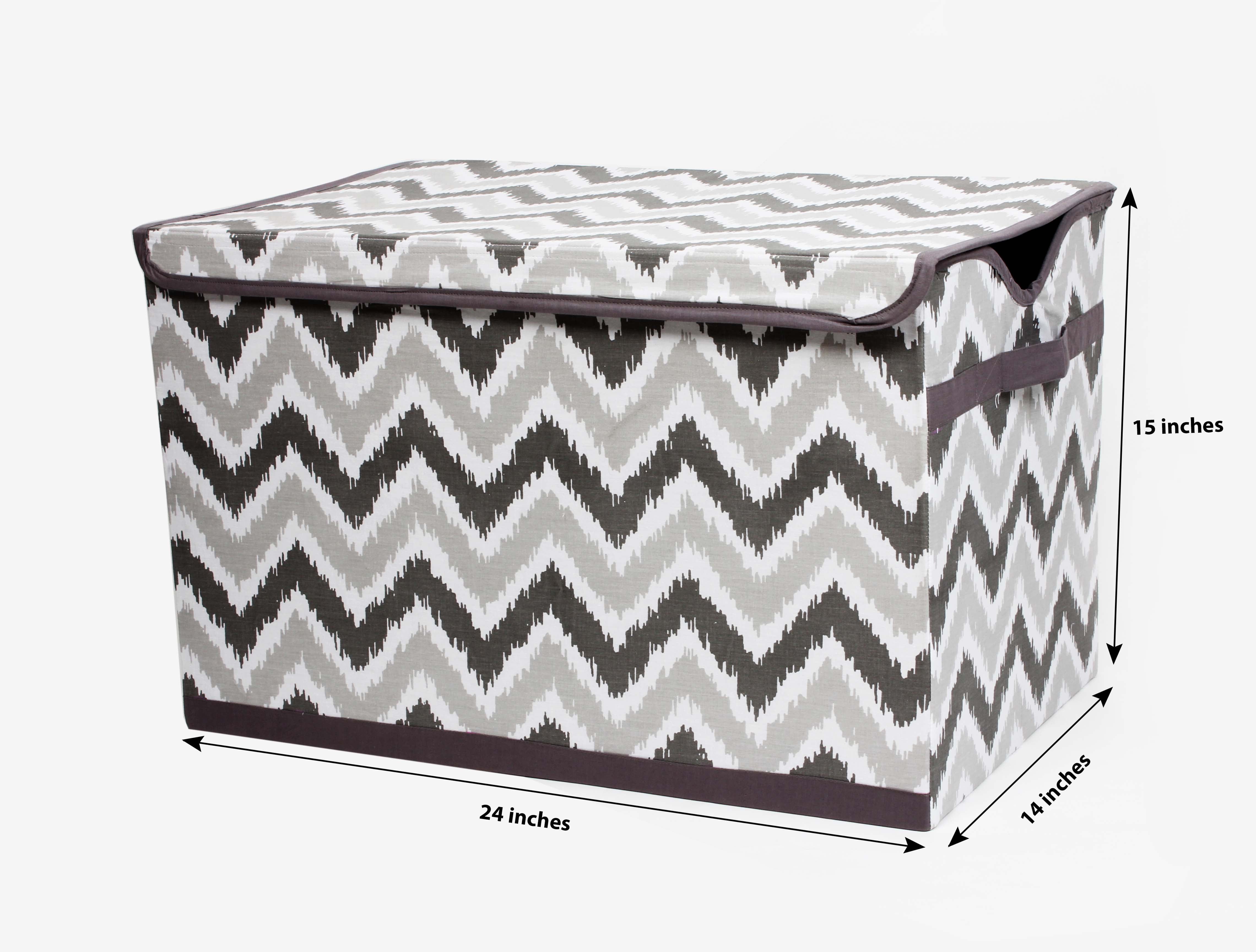 Gray Chevron Cotton Foldable Toy Chest with Lid