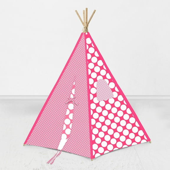 Bacati Mix N Match Ikat Chevron/Dots, Pink/Fuchsia Teepee Tent for Kids/Toddlers, 100% Cotton Breathable Percale Fabric Cover