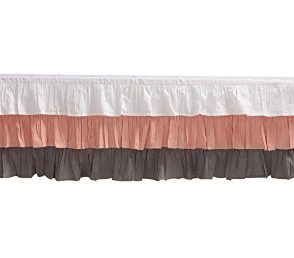 Bacati - Mix N Match Solid 3 Layer Ruffled Crib Skirt (White/Coral/Grey)