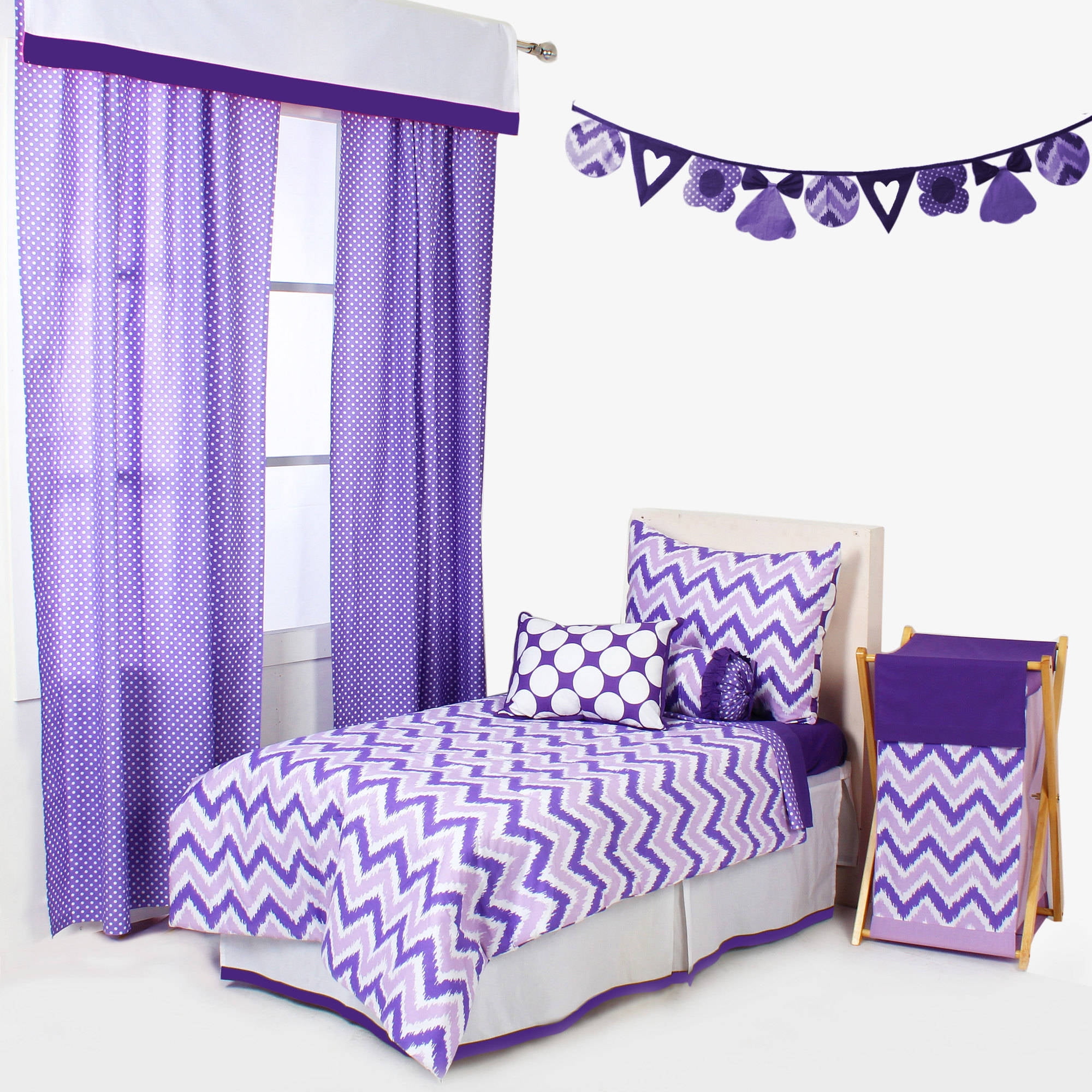 Bacati - MixNMatch 4-Piece Toddler Bedding Set 100 Cotton percale fabrics, Purple