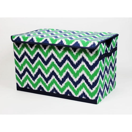 Bacati - MixNMatch Navy/Green Zigzag Cotton Percale Fabric Covered Storage Toy Chest 24.5" x 15" x 14"