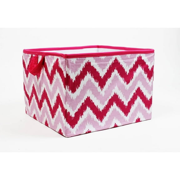 Bacati - MixNMatch Pink Zigzag Cotton Percale Fabric covered Storage, Large Box, 14 x 14 x 10 inches
