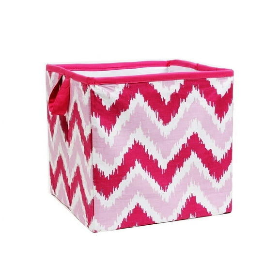 Bacati - MixNMatch Pink Zigzag Cotton Percale Fabric covered Storage, Small Box, 10 L x 10 W x 10 H inches