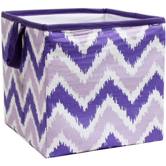 Bacati - MixNMatch Purple Zigzag Cotton Percale Fabric covered Storage, Small Box, 10 L x 10 W x 10 H inches