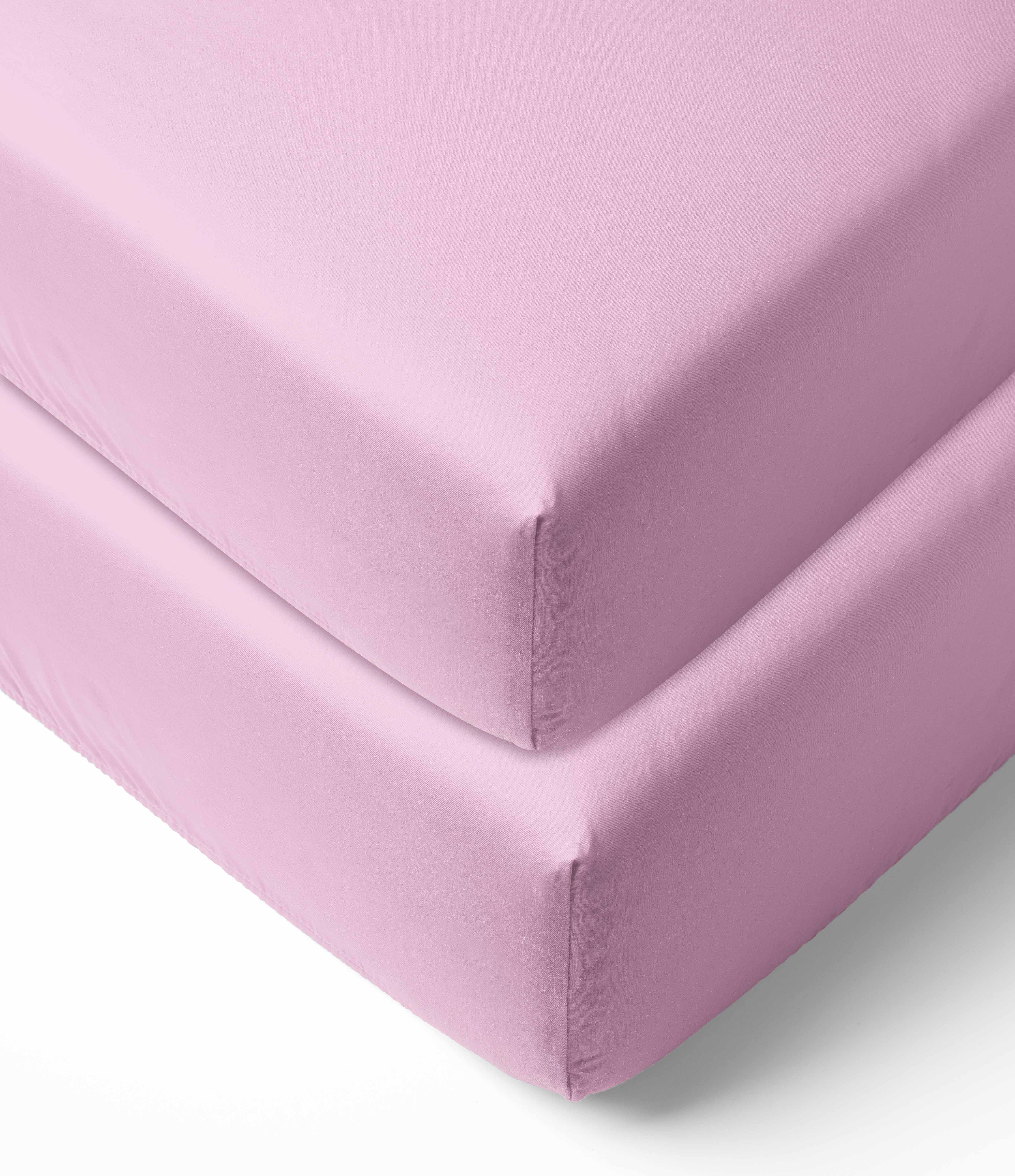 Bacati - MixNMatch Solid Crib/Toddler Bed Fitted Sheets 100% Cotton Percale, Pink, 2-Pack