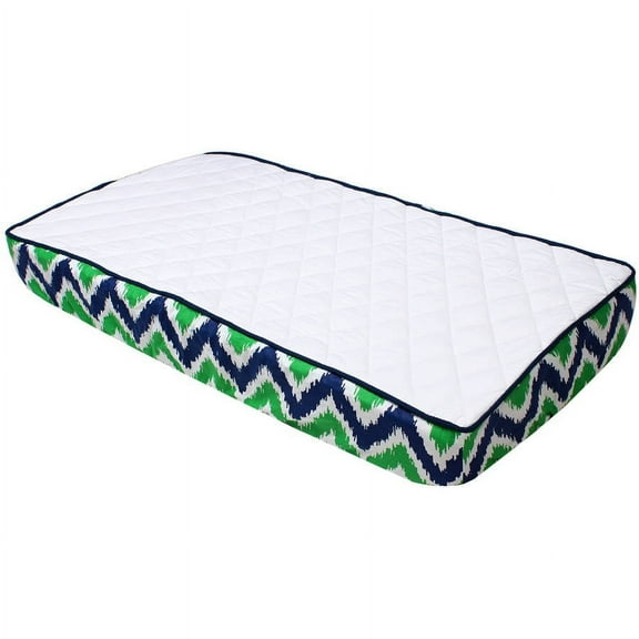 Bacati - MixNMatch Solid White Quilted Top 100% Cotton Percale with Polyester Batting With Navy/Green Zigzag Gussett Diaper Changing Pad Cover, Navy/Green