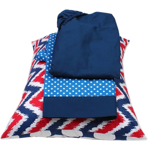 Bacati - MixNMatch ZigZag 3-Piece 100% Cotton Percale Toddler Sheet Set, Navy/Red