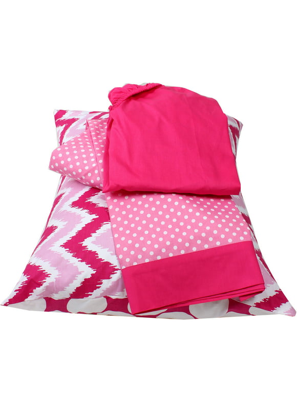 Bacati - MixNMatch Zigzag 3-Piece 100% Cotton Percale Toddler Sheet Set, Pink